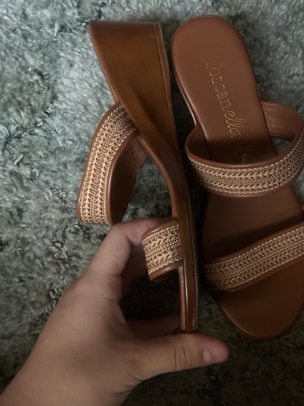 Torranella Brown Woven Double-Strap Slide Mules